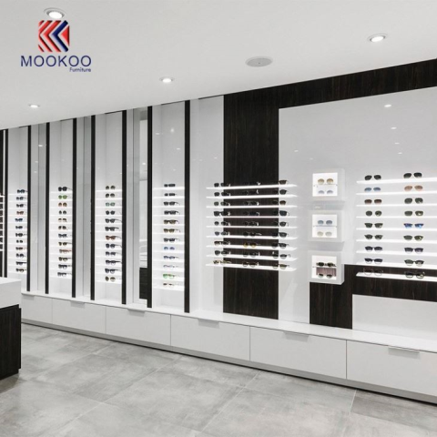 Cabinetau Eyewear Modern Clear Vision Arddangosfa Addurno Mewnol Ciosg Wal