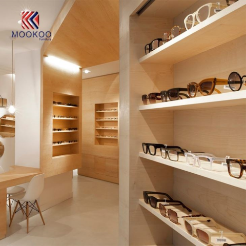 Cabinet Dillad Llygad Arddangos Gwydrau wedi'u Gosod ar Waliau Pren