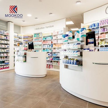 Silffoedd Arddangos Siop Blaenllaw Fferyllfa Steil Steilus Ewropeaidd